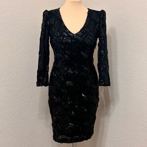 Cache Black Sequin Cocktail Dress Size 0